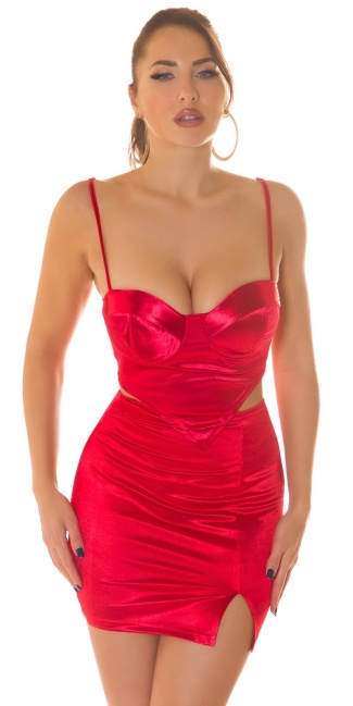 Satin Look Crop Top in corset style Red